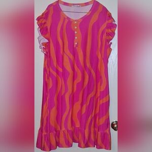 Vibrant Pink and Orange Midi Dress